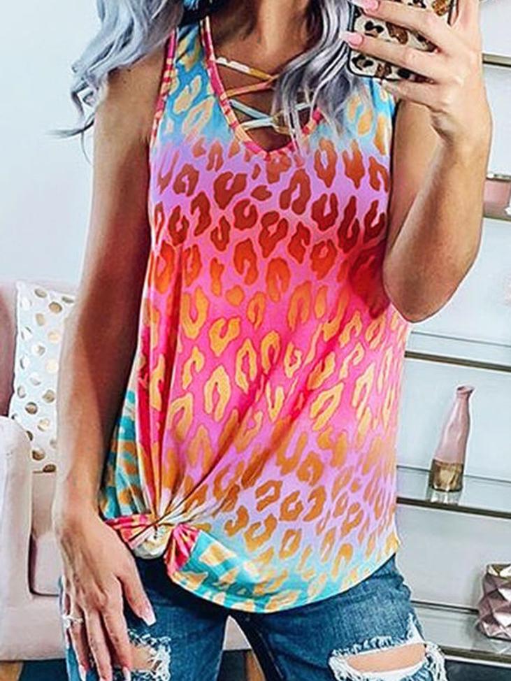 Gradient V-Neck Tie-Dye Printing Tank Tops - LuckyFash™