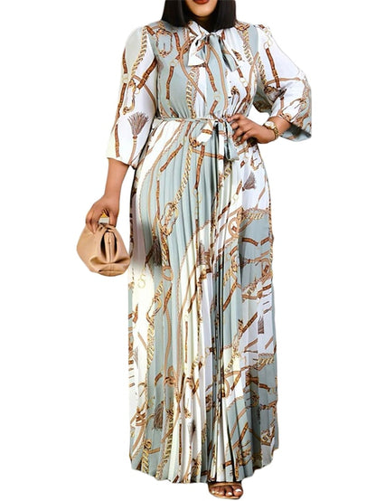 Women's Plus Size Work Dress Print Crew Neck Print Long Sleeve Fall Spring Fashion Elegant Maxi long Dress Formal Work Dress - LuckyFash™