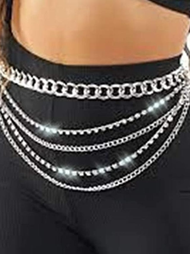 Women's Chain Belt Metal Chain Metal Bucke Crystal Rhinestone Casual Party Daily Silver Gold - LuckyFash™