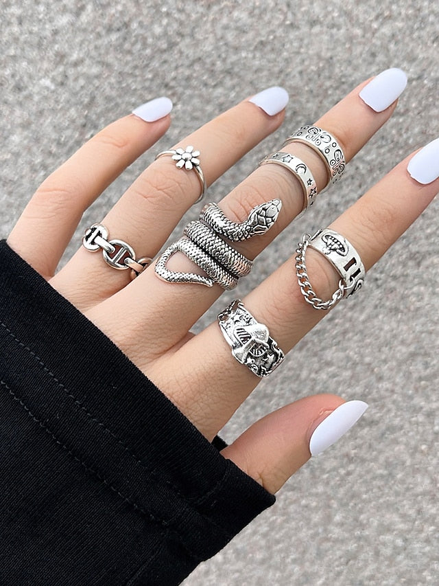 7 Pcs Ring For Women's Street Daily Prom Alloy Hollow Out Snake - LuckyFash™