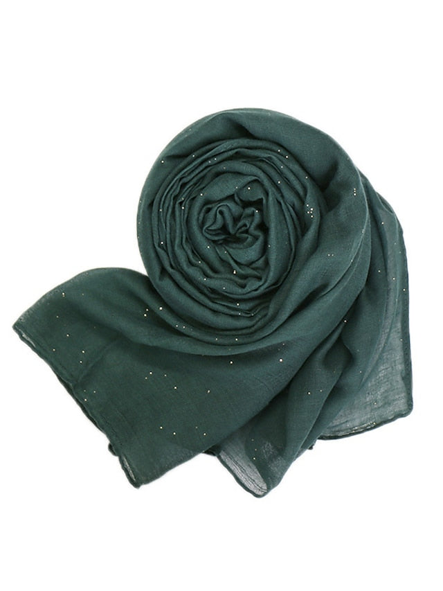 1pc Plain Glitter Scarf Hijabs Balinese Cotton Islam Women Muslim Wrap Shawl Casual Long thin Head Scarf Arab Ethnic Headwear - LuckyFash™