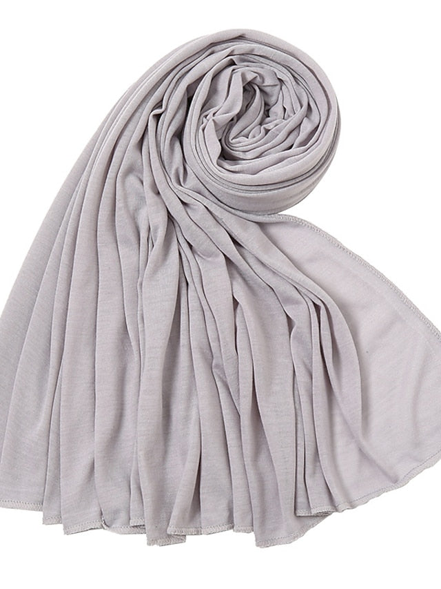 1 PC Solid Colors Plain Jersey Hijab Women Daily Simple Scarf Polyester Wrap Soft Shawls Foulard Long Muslim Headband for Women - LuckyFash™