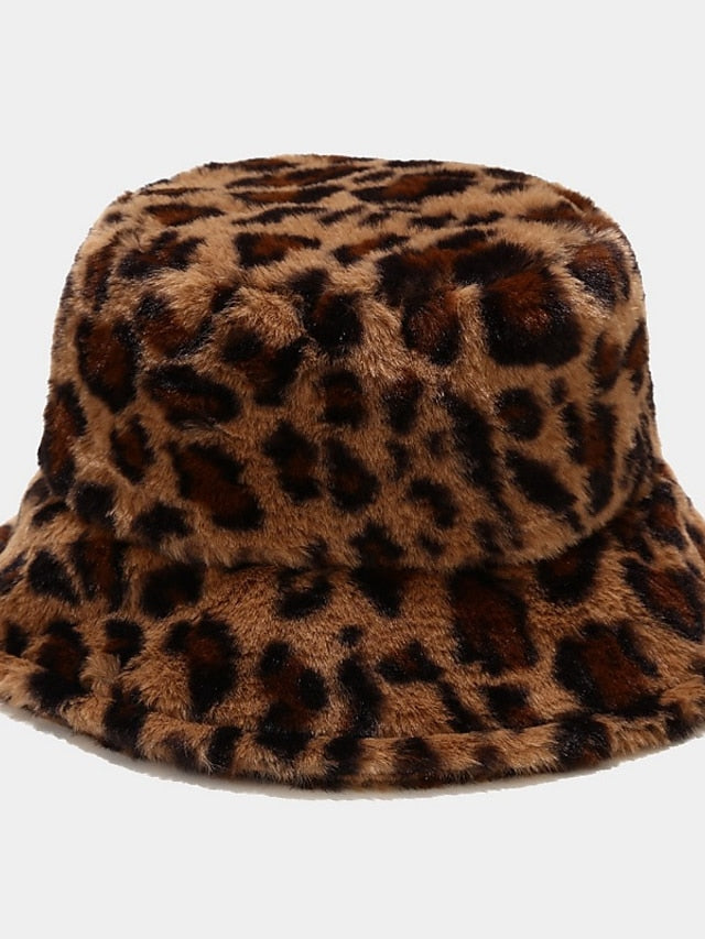 New Winter Bucket Hats Fluffy Fur Men Women Panama Hat Fashion Warm Fisherman Cap Multi Color Leopard Printed Hat - LuckyFash™