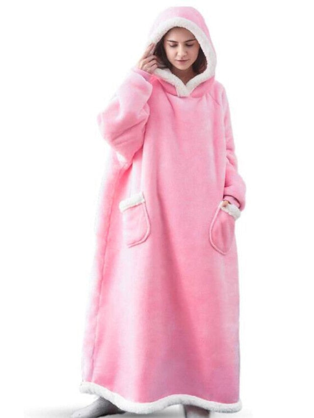 Oversized Wearable Blanket Flannel Thick Soft Warm Long Hoodie Blanket Big Hooded Sweatshirt Hoodie Blanket for Adults Women Girls Teenagers Teens Men Black for Women - LuckyFash™