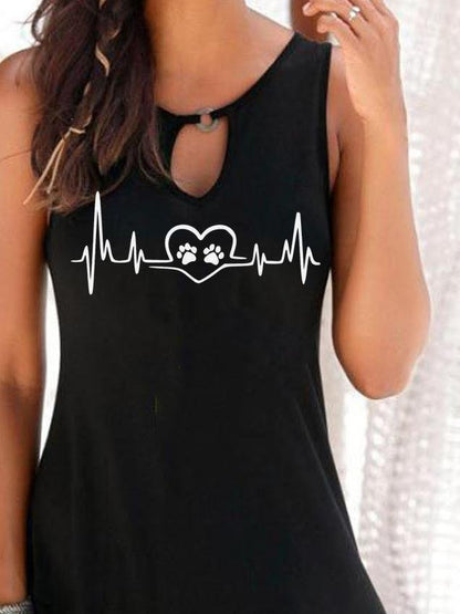 Heartbeat Print Round Neck Sleeveless Dress - LuckyFash™