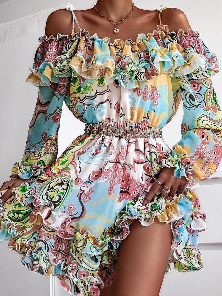 High Waist Floral Print Suspender Skirt - LuckyFash™