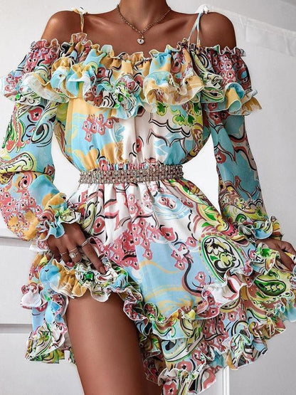 High Waist Floral Print Suspender Skirt - LuckyFash™