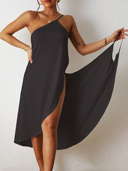 Women's Beach Dress Resort Wear Beach Wear Midi Dress Backless Casual Plain Halter Sleeveless Loose Fit Outdoor Vacation Black White 2023 Spring Summer S M L XL - LuckyFash™