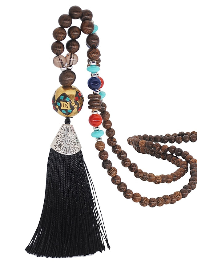 1PC Pendant Necklace Beaded Necklace For Women's Street Gift Prom Wooden Resin Alloy Tassel Precious Blessed - LuckyFash™