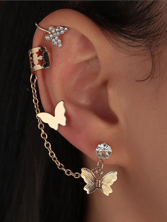 1 set Stud Earrings Ear Cuff For Women's Birthday Gift Date Rhinestone Alloy Classic Fashion Butterfly - LuckyFash™