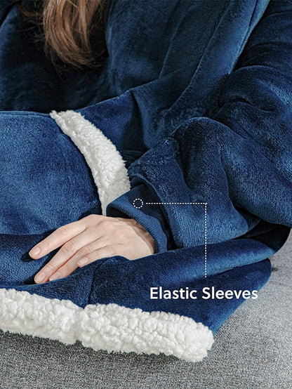 Oversized Wearable Blanket Flannel Thick Soft Warm Long Hoodie Blanket Big Hooded Sweatshirt Hoodie Blanket for Adults Women Girls Teenagers Teens Men Black for Women - LuckyFash™