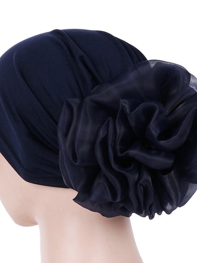 1pcs Women Floral Solid Hat Flower Stretchy Turban Bonnet Ladies Bandanas African Head Wrap - LuckyFash™