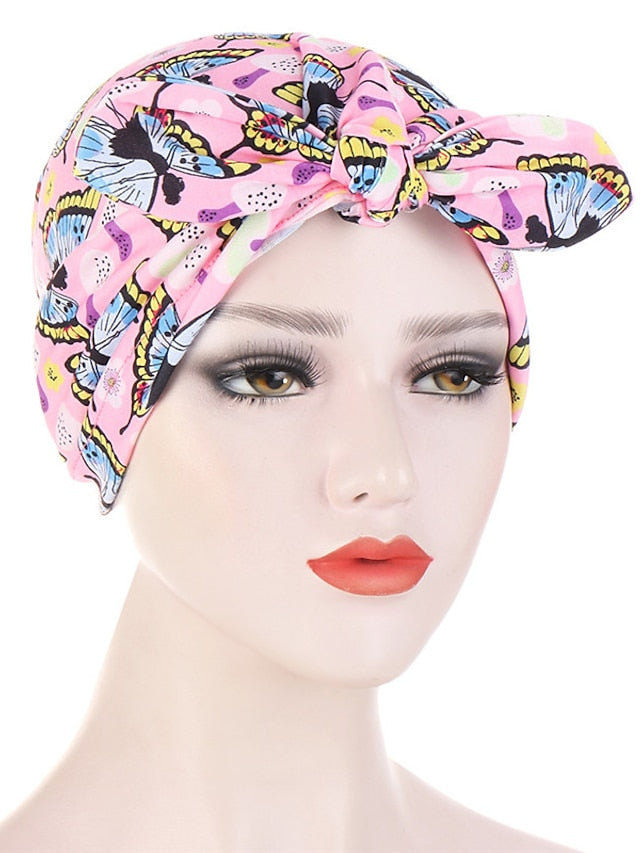 6 Colors New Fashion Bandanas Women Print Knotted Twist Turban Hat Twist Hijab Bonnet Cap India Hat Rabbit Ear Headband Muslim Hijab - LuckyFash™