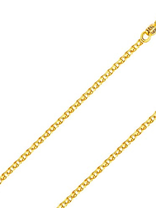 14k solid gold italian yellow gold 1.5mm flat open wheat link chain necklace- made in italy-14 karat with lobster claw clasp include gift box with order 18.5 inches - LuckyFash™