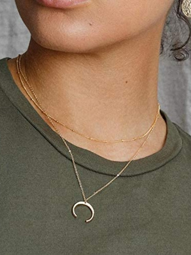 1PC Necklace  Layered Choker Necklace Handmade 14K Gold Plated Y Pendant Necklace Multilayer Bar Disc Necklace Adjustable Layering Choker Necklaces for Women - LuckyFash™