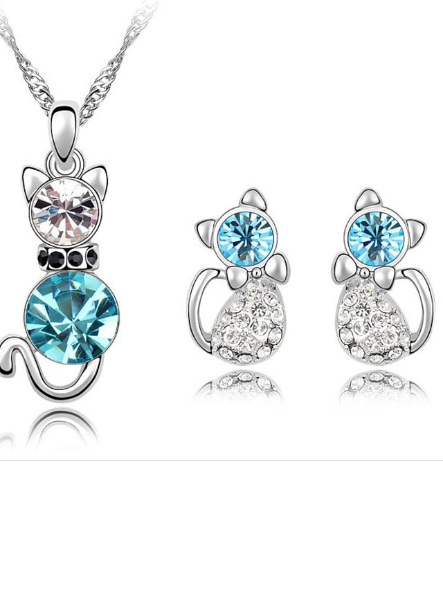 3pcs Jewelry Set For Women's Cubic Zirconia Blue Gift Daily Alloy - LuckyFash™