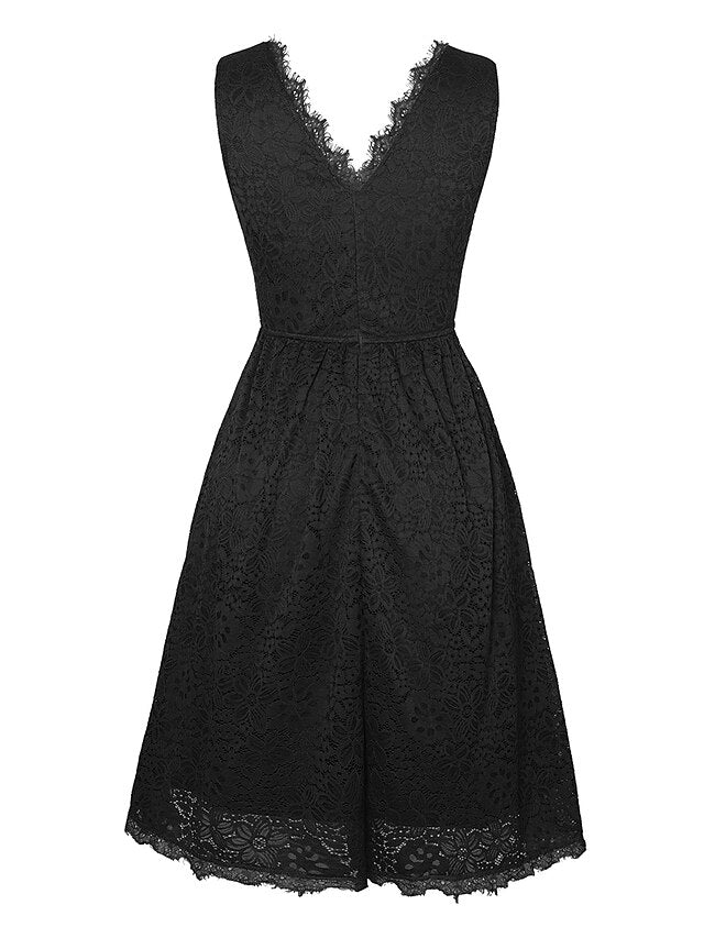 Women's 1950s Vintage Vintage Dress Midi Dress Date Vacation Lace Plain V Neck Sleeveless 2023 Black White S M L XL - LuckyFash™