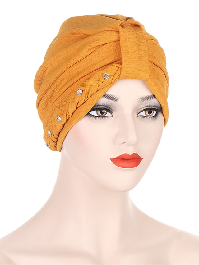 1PCS Trendy Two Dress Braid Turban Cap for Women with Crystal Muslim Head Wrap Islam Hijab Bonnet Hair Care Hat - LuckyFash™