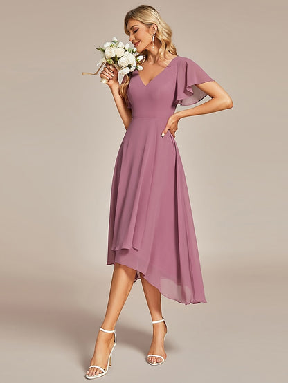 Women's Wedding Guest Dress Party Dress Homecoming Dress Midi Dress Pink Short Sleeve Pure Color Layered Summer Spring Fall V Neck Party Birthday Wedding Guest Vacation 2023 S M L XL 2XL 3XL - LuckyFash™