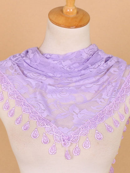 1pcs Solid Triangle Scarf for Church Shawl Catholic Church Prayer Shawl Hollow Floral Spanish Mantilla Lace Veil Wedding Cape for Women - LuckyFash™