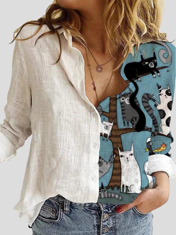 Women's Blouses Cartoon Print Lapel Long Sleeve Button Blouses - LuckyFash™