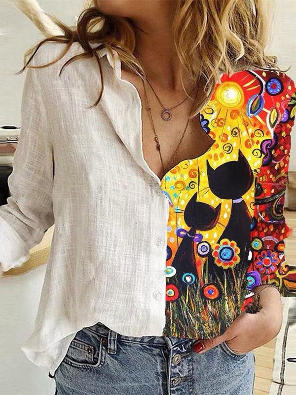 Women's Blouses Cartoon Print Lapel Long Sleeve Button Blouses - LuckyFash™