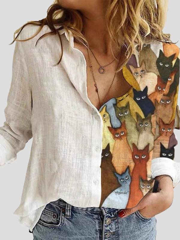 Women's Blouses Cartoon Print Lapel Long Sleeve Button Blouses - LuckyFash™