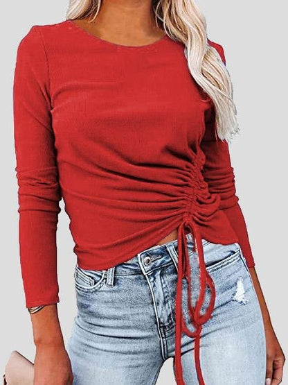 Women's T-Shirts Long Sleeve Round Neck Drawstring Fashion T-Shirt - LuckyFash™