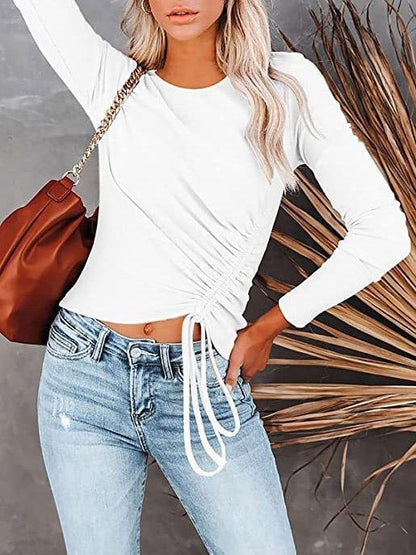 Women's T-Shirts Long Sleeve Round Neck Drawstring Fashion T-Shirt - LuckyFash™