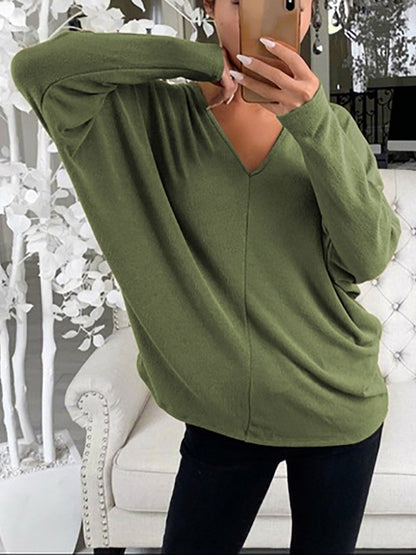 Women's T-Shirts Simple V-Neck Off-Shoulder Long Sleeve T-Shirt - LuckyFash™