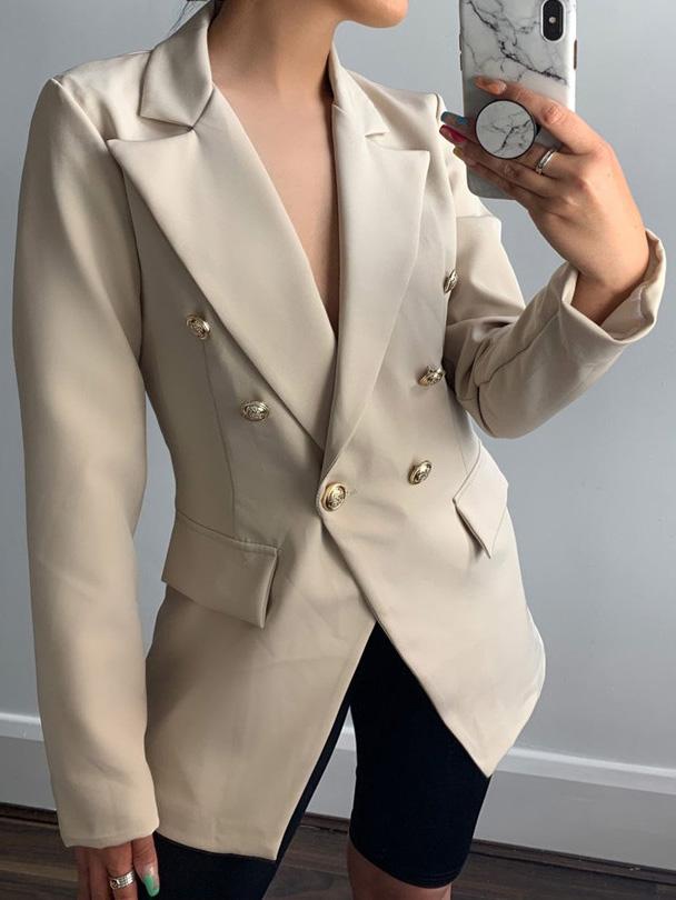 Blazer Slim Buttoned Solid  Mid-Length Blazer - LuckyFash™