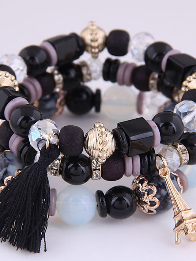 3pcs Women's Bead Bracelet Bracelet Layered Fashion Tassel Bohemian Resin Bracelet Jewelry Black / White / Pink For Gift Daily Holiday Date - LuckyFash™