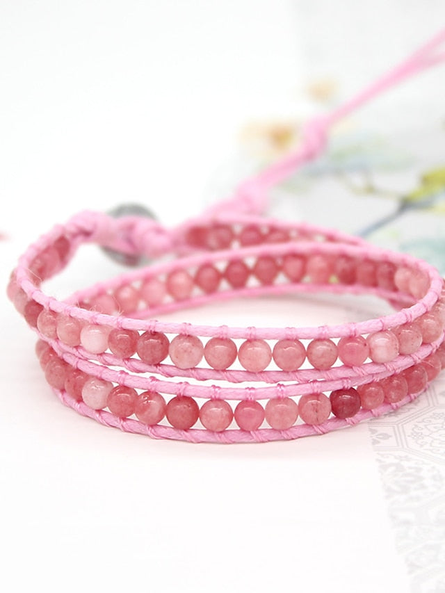 1 pc Multi-color stone wax thread braided women's multi-layer wound beaded bracelet ornaments - LuckyFash™