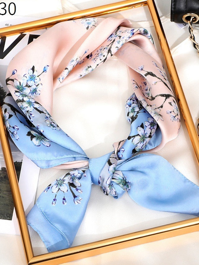 70*70cm Flower Silk Satin Square Scarf for Women Print Neckerchief Hijab Female Head Tie Shawl Wraps Bandana Echarpe - LuckyFash™