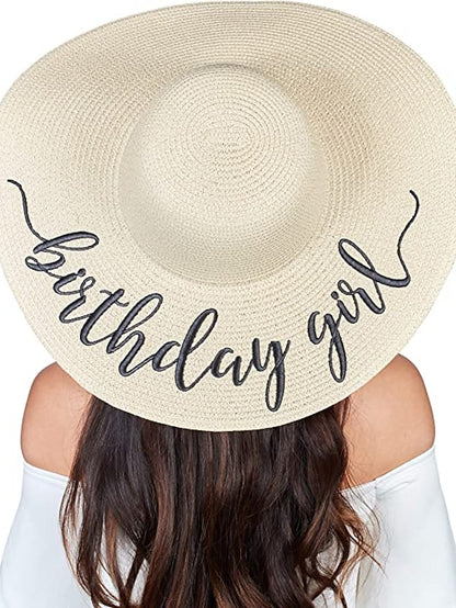 1 pcs Womens Embroidered Straw Sun Hat Bridal Shower Gift Bachelorette Honeymoon Natural straw hats - LuckyFash™