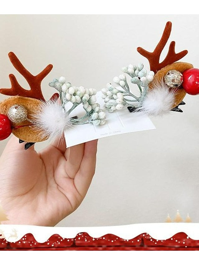 1PC Women's Girls' Hair Clip For Christmas Fabric 9970H White Hair Brown Antler Hair Clip 9970N Red Sequin Green Bow Hair Clip 9970Z Snowflake Bow Antler Hair Clip - LuckyFash™