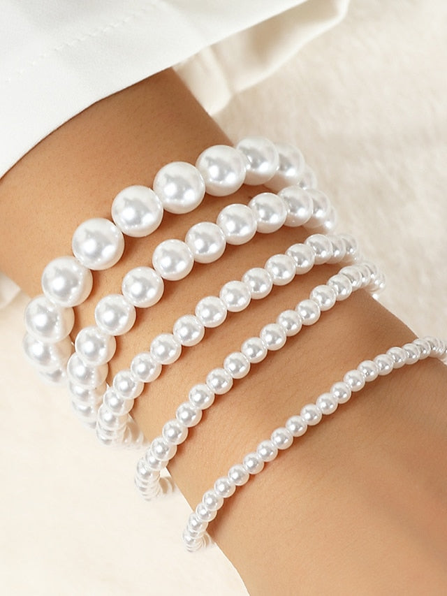 5pcs/set Bracelet Retro Wedding Luxury Pink Pearl Bracelet Jewelry White For Wedding Party Evening Gift Birthday Mother's Day - LuckyFash™