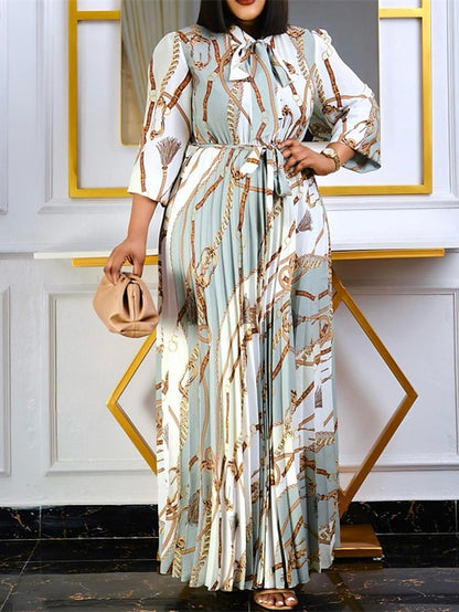 Women's Plus Size Work Dress Print Crew Neck Print Long Sleeve Fall Spring Fashion Elegant Maxi long Dress Formal Work Dress - LuckyFash™