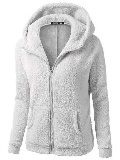 Zip Hoodie Sweatshirt Pullover Sherpa Fleece Teddy Zip Up Front Pocket Black White Pink Solid Color Street Hoodie Long Sleeve Fleece / Fleece lined for Women - LuckyFash™