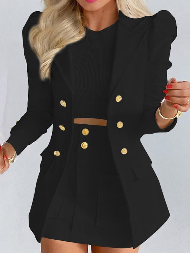 Women's Work Dress Blazer Dress Black White Light Green Long Sleeve Solid Color Pocket Winter Fall Peaked Lapel Streetwear 2023 S M L XL - LuckyFash™