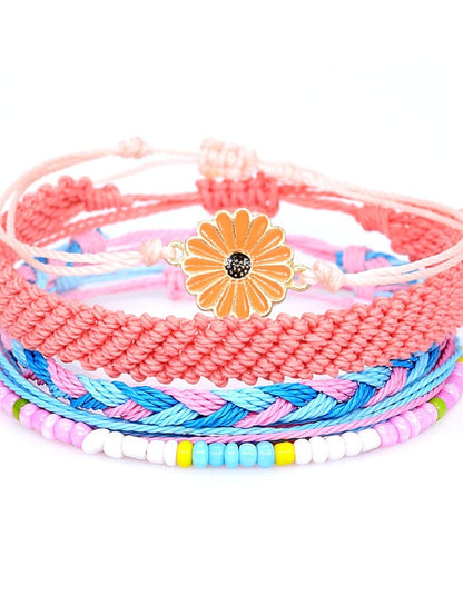 5 Pcs per set daisy flower String Bracelet Handmade Braided Rope Charms Boho Surfer Bracelet for Teen Girls Women - LuckyFash™