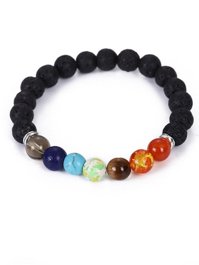 hot selling  natural volcanic stone colorful seven chakra bracelet agate stone beads bracelet - LuckyFash™