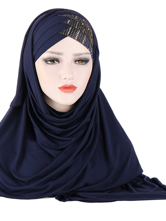 New Muslim Women Cross Soft Sleep Chemo Hat Beanie Women Soft Silk with Sequins Hijab Headwrap Headscarf Turban Hat Cap Headwear for Women - LuckyFash™