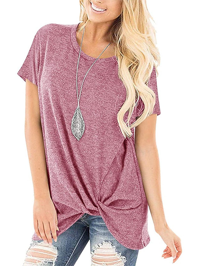 yidarton women's comfy casual twist knot tunics tops blouses tshirts mauve pink - LuckyFash™