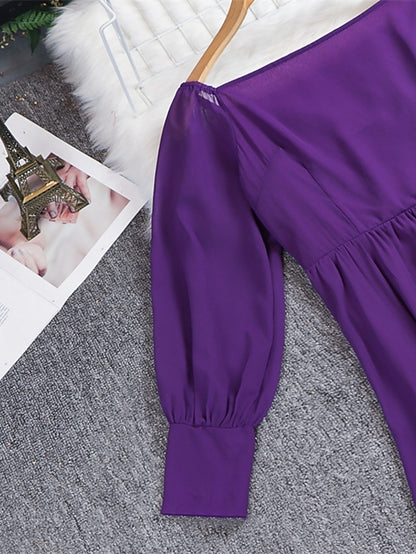 Womenâ€˜s Prom Party Dress Swing Dress Long Dress Maxi Dress Green Black Purple Long Sleeve Pure Color Cold Shoulder Fall Autumn Off Shoulder Winter Dress Evening Party Loose Fit 2023 S M L XL - LuckyFash™