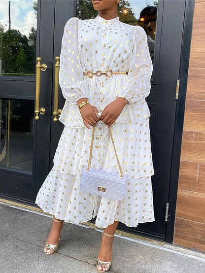 Women's A Line Dress Church Dress Midi Dress White Long Sleeve Pure Color Ruffle Summer Spring Crew Neck Party Winter Dress Fall Dress 2023 S M L XL XXL 3XL - LuckyFash™