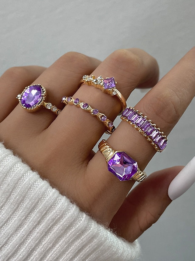 5pcs Ring For Street Daily Prom Alloy Stack Precious for Women - LuckyFash™