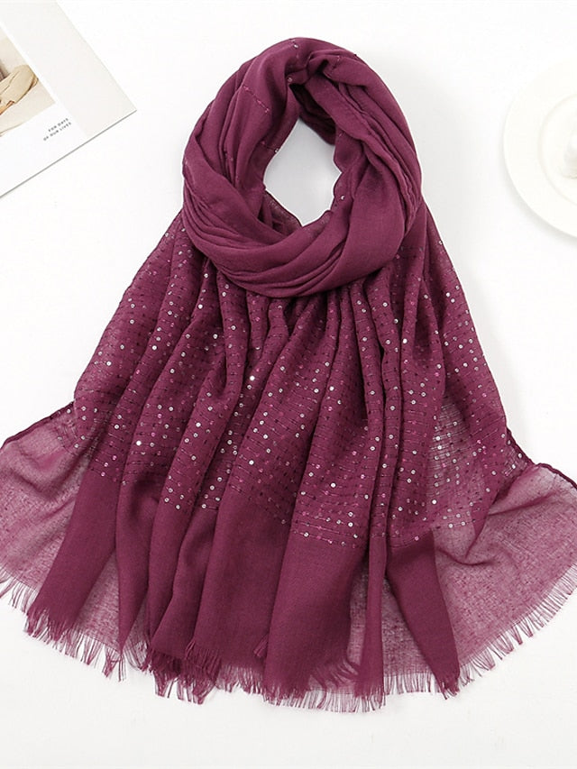 1 PC Sequins Cotton Viscose Muslim Hijab Scarves Women Long Shawls Solid Headscarf Head Wraps Islamic Turban Headband Foulard Bandana - LuckyFash™