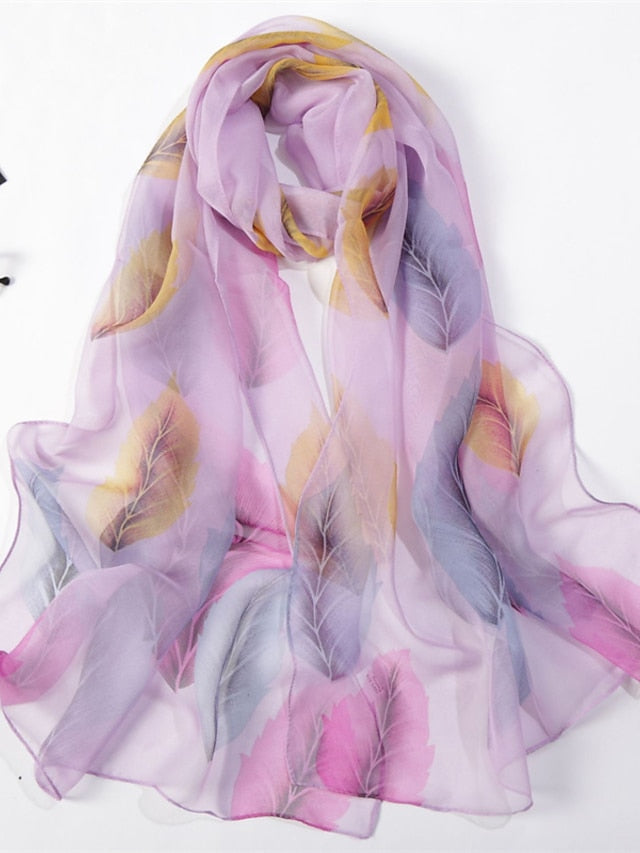 1pcs Colored Leaves Women Elegant Chiffon Georgette Bandana Scarf Summer Beach Travel Sun Protection Thin Soft Hijab - LuckyFash™