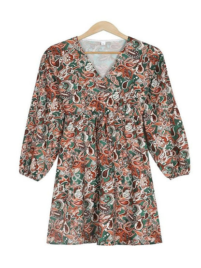 Women's A Line Dress Knee Length Dress Brown Long Sleeve Floral Print Summer Spring V Neck Casual Winter Dress Fall Dress 2023 S M L XL XXL - LuckyFash™